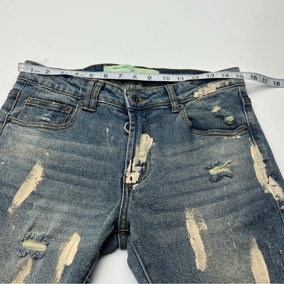 Off-White Distressed Paint Splattered Diagonal Stripe Blue Denim Jeans Mens 30 - Picture 10 of 15